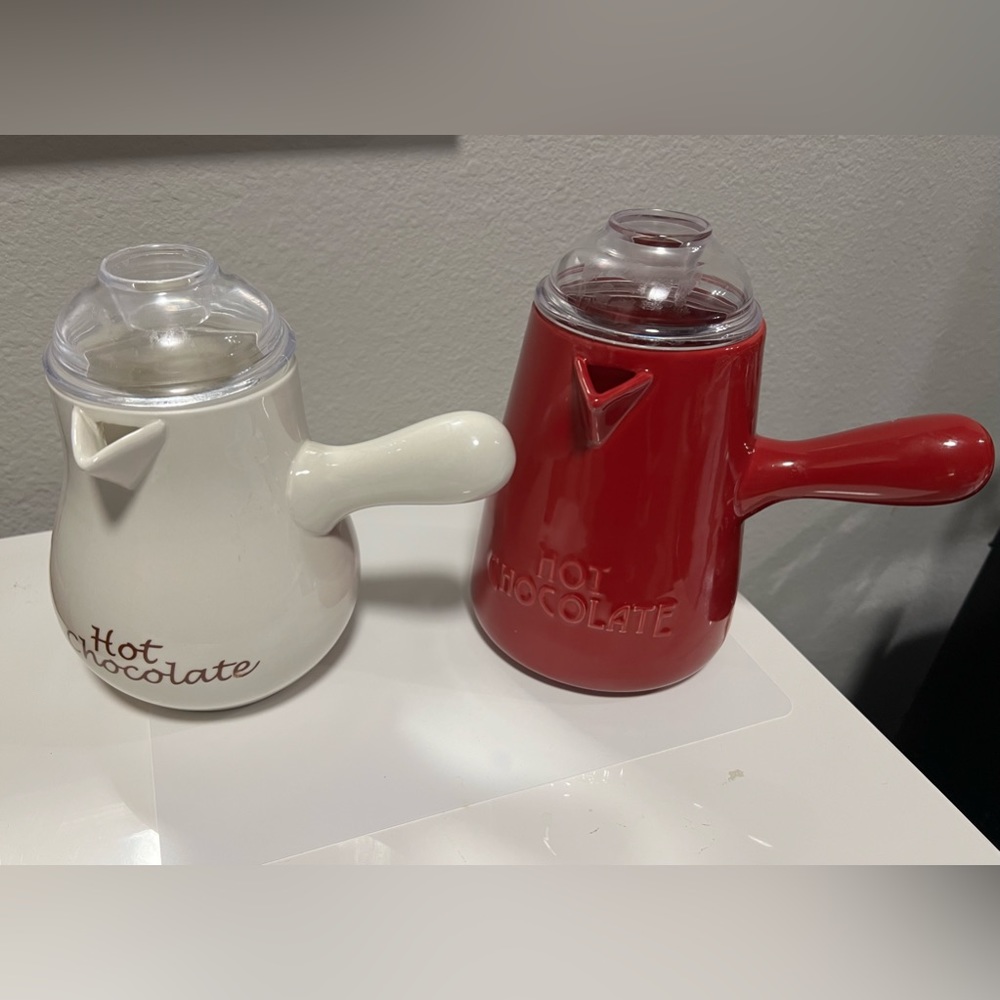 French Style Cream White and Red Ceramic Hot Chocolate Pitchers